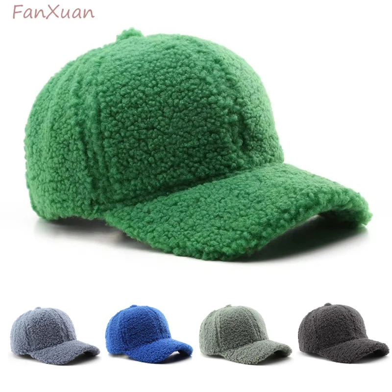 Autumn Winter Baseball Cap for Women Thick Plush Solid Color Fleeced Winter Cap for Men Hats Unisex Drop Shipping