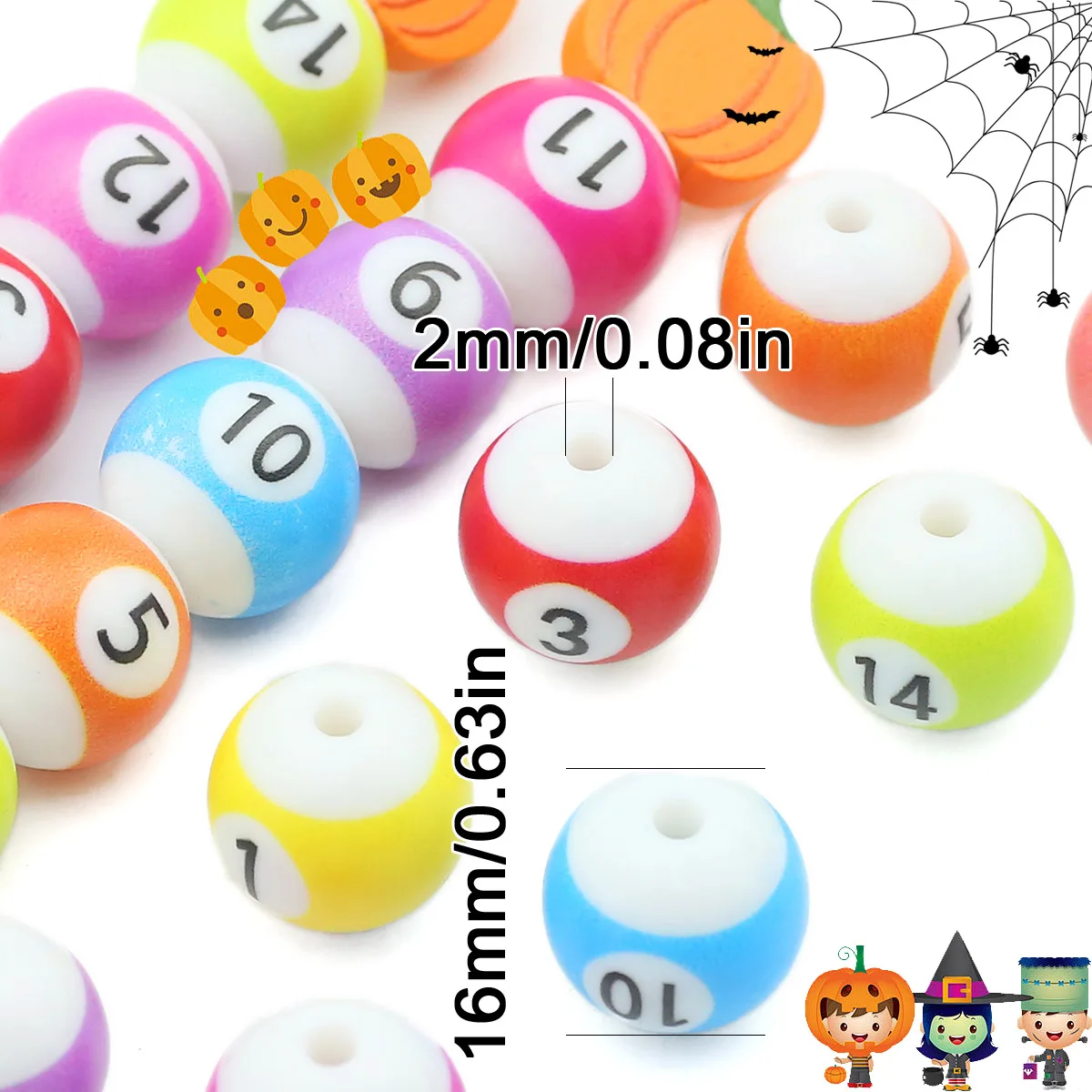 WLYeeS 16mm 5pcs Halloween Spacer Loose Billiard Balls Beads For Making Jewelry Bracelets Necklace Beading DIY Accessories