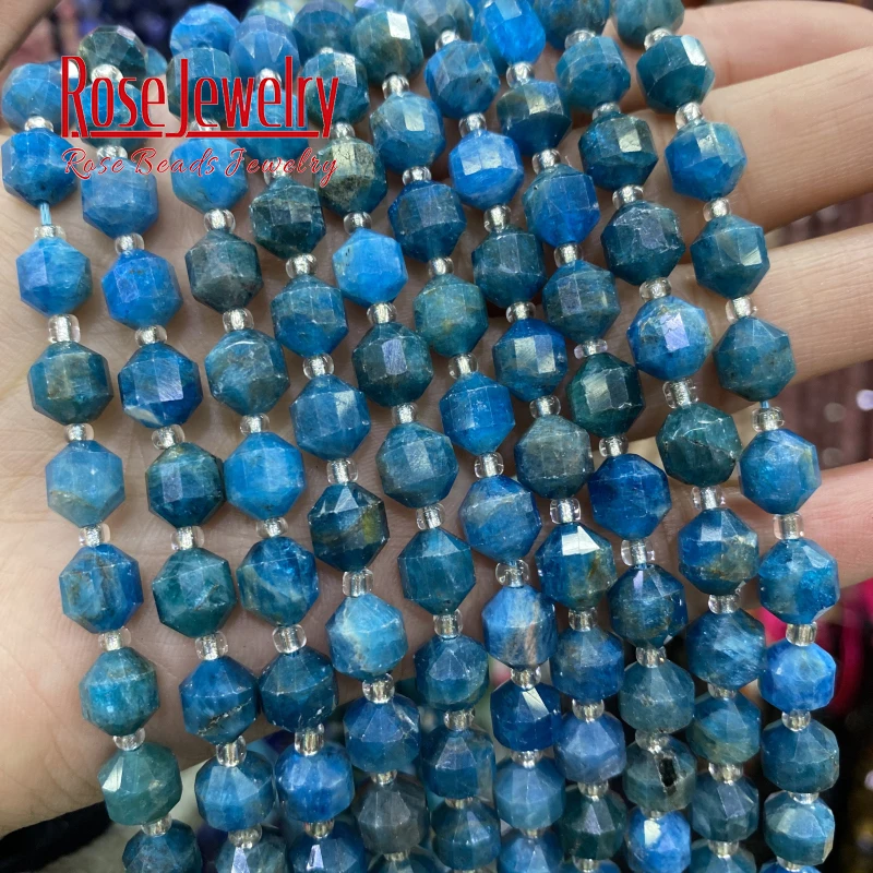 Natural Blue Apatite Faceted Stone Beads For DIY Jewelry Making Round Loose Spacer Beads Fit Diy Bracelet Charms Accessories 8mm