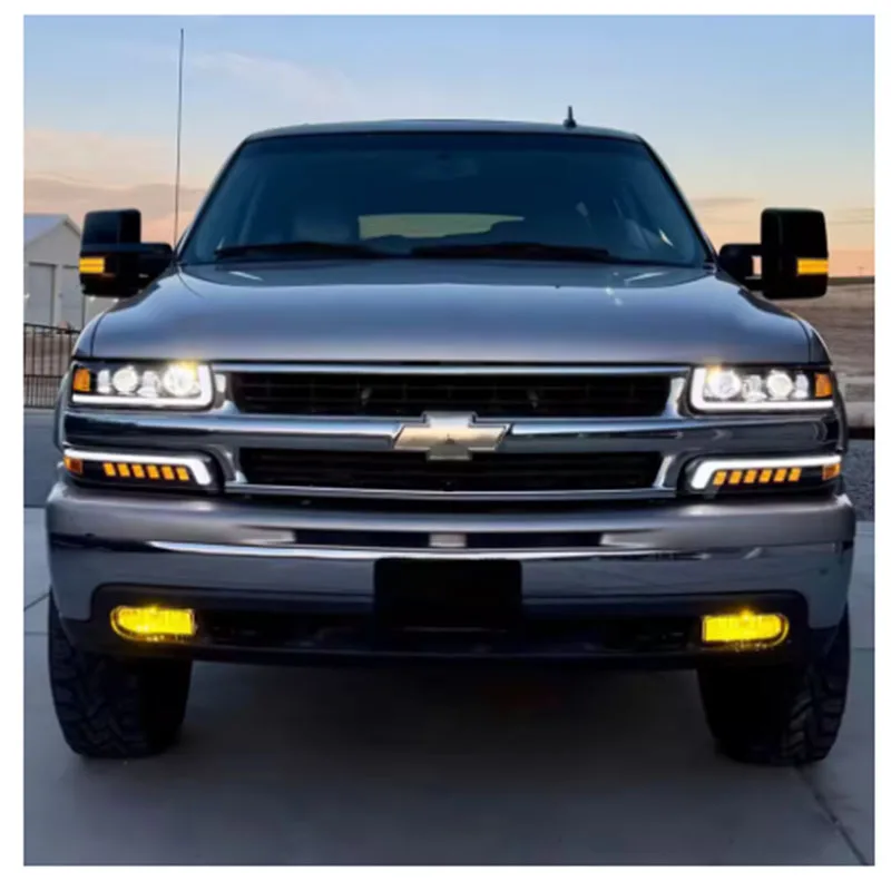 Conjunto de faros LED modificados de 4 piezas para Chevy Chevrolet Silverado 1500 2500 3500 1999 2000 2001 2002 Suburban Tahoe 2000-2006