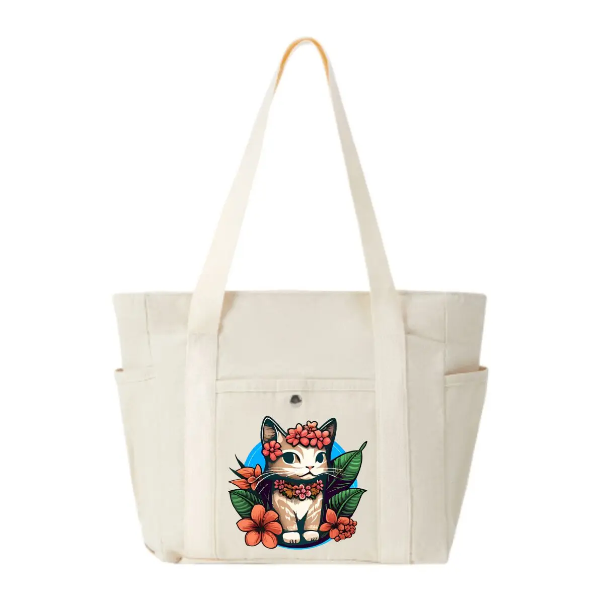 

Flower Cat Cute Pet Graphic Artwork Durable Canvas Bag Female Simple Office Work Bag