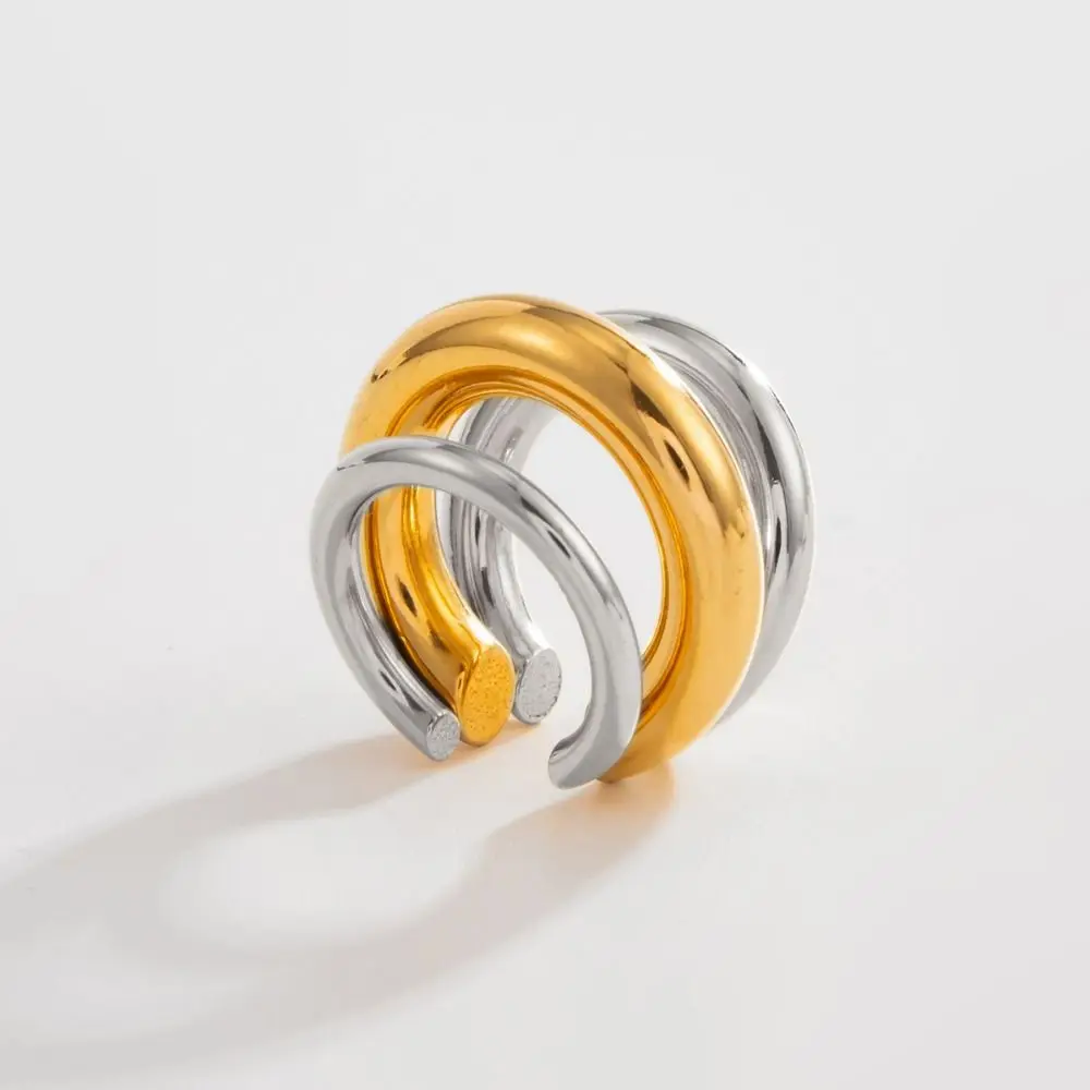 Simple Stainless Steel C Shape Ear Cuff Golded Silver Chunky Triple Ring Clip Minimalism Metal Gold Jewelry Daily - view 2