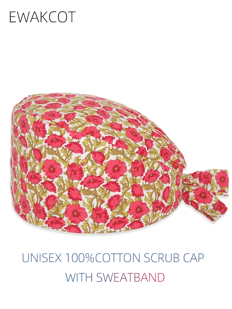 Bloemenprint Scrub Cap Katoen Verpleegster Cap Ziekenhuis Tandheelkunde Artsen Scrub Hoeden Unisex Chirurgie Caps Hoge Kwaliteit Chirurg Caps