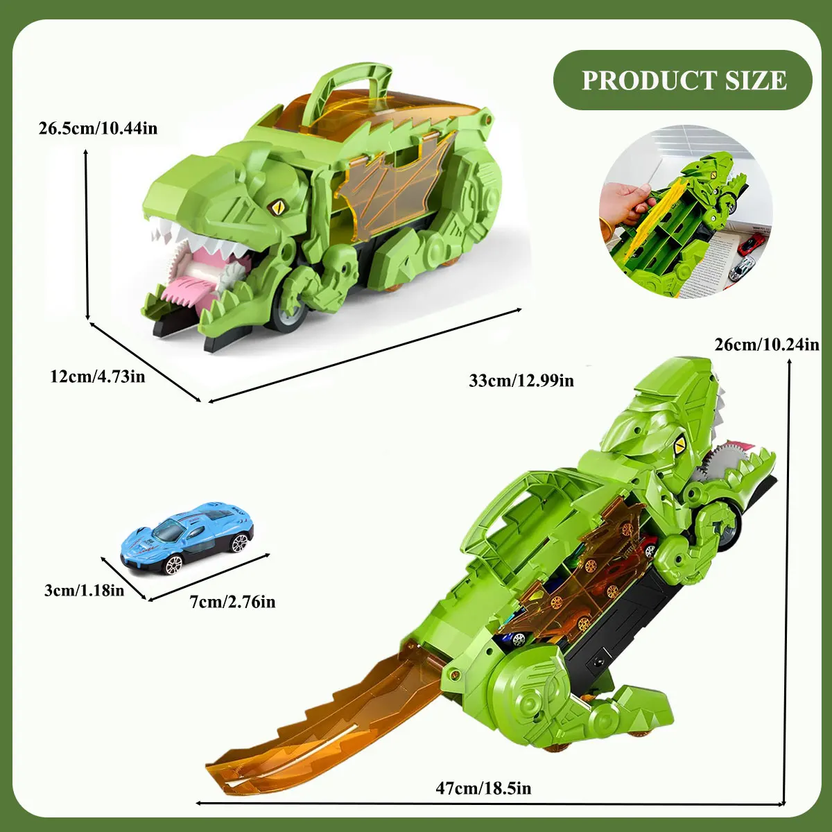 Two-in-one Dinosaur Truck Toy for Kids Tyrannosaurus Rex Devouring&Storage Alloy Car with Folding Sliding Track Transporter Gif