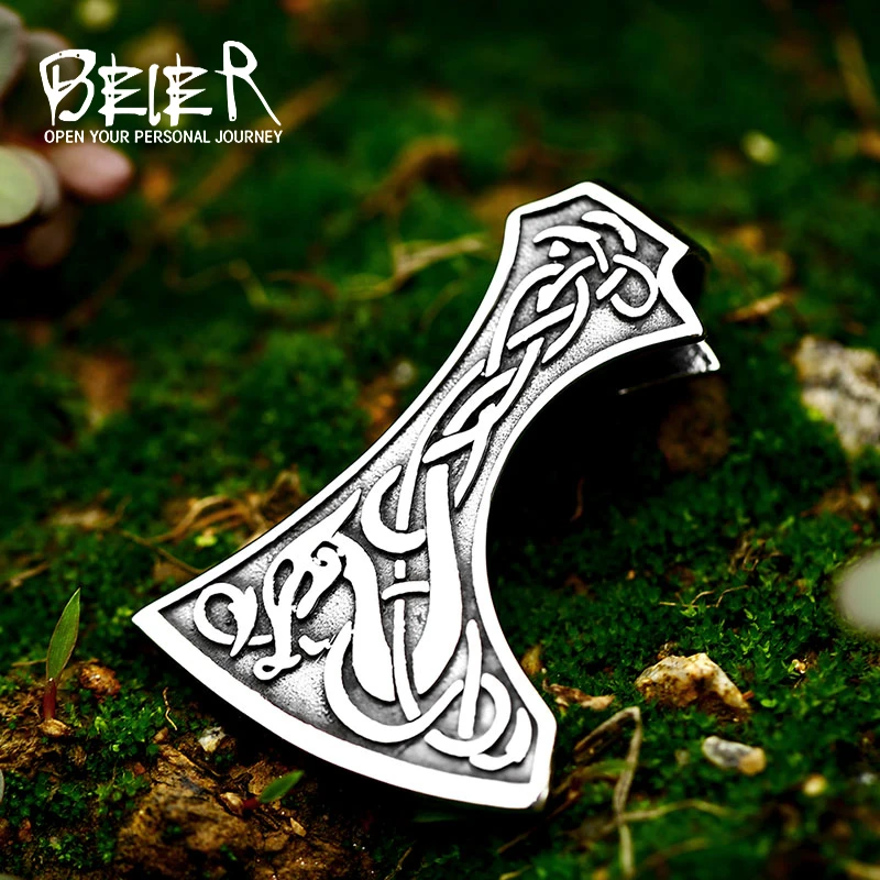 Beier 316L Stainless Steel Viking Hammer Axe Necklace Pendant For Men Vintage Jewelry Wholesale Gift For Boyfriend