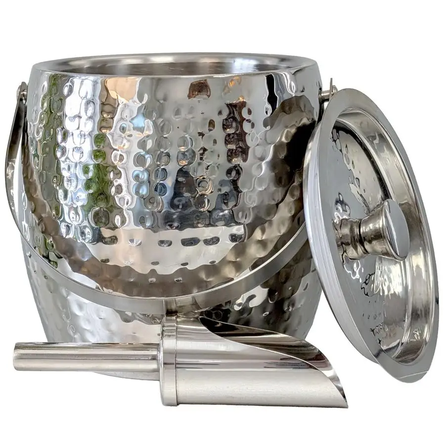 

3QT Insulated Ice Buckets for Parties with Lid and Scoop Iceberg Anchored Wine Chiller Champagne Bucket for Cocktail Bar, Metal
