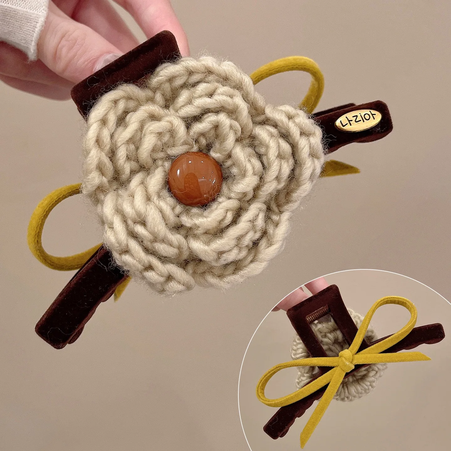 1 قطعة الخريف/الشتاء خمر محبوك الأزهار المخملية مشبك شعر ، الجزء الخلفي من رئيس مشبك شعر أنيق ، 2025 جديد الراقية أوبدو القرش كليب #6