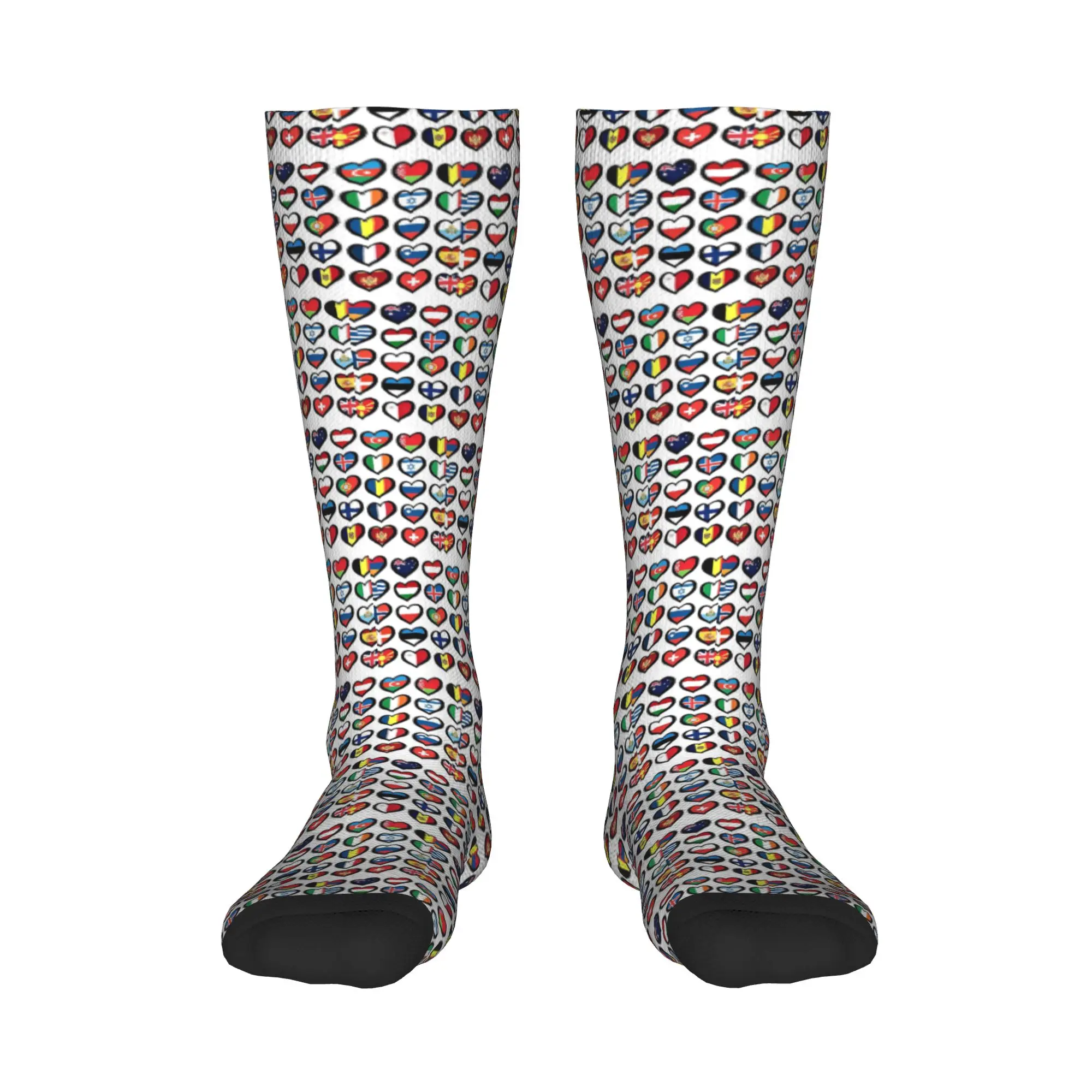 

Crew Stockings Eurovision Song Contest Flags Hearts ESC EBU Eurofan Socks Harajuku Fashion Hip Hop Long Socks Accessories