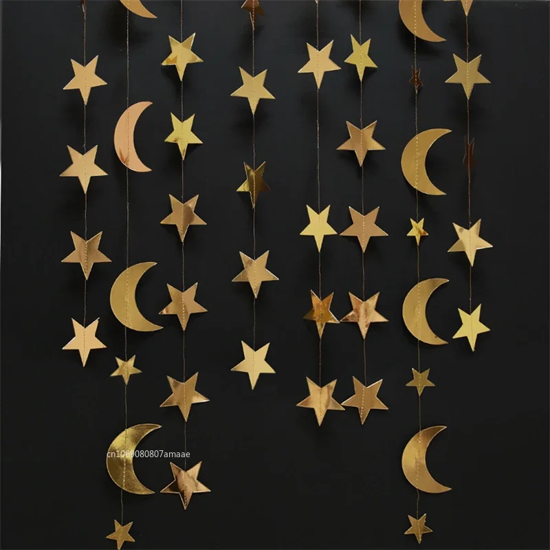 Iridescent Star Moon Circle Garland Ramadan EID Mubarak Birthday Party Decorations Hanging Crescent Twinkle Little Star Streamer