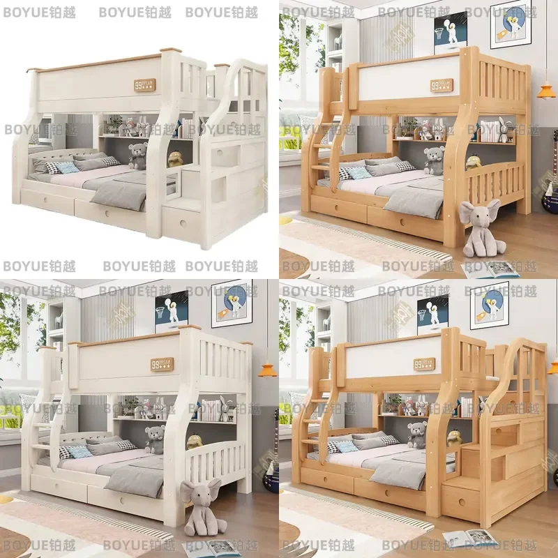 Thickened Solid Wood Bunk Bed for Adults and Kids Sturdy Two Layer Upper Lower Beds High Low Mother Child Sleeping Furniture