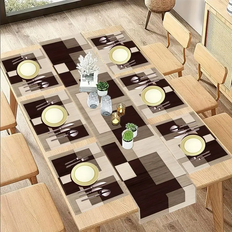 VIKAMA Maillard Geometric Style Table Runner Placemats Set Waterproof Anti Slip Kitchen Dining Table Mat