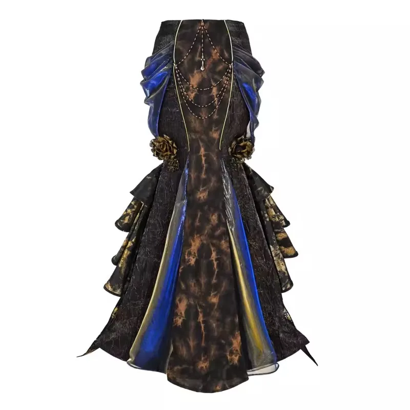 Blood Supply Original Heavy-made Gorgous Golden Ruffles Party Classic European Gothic X-long Trumpet Skirt Women Skirts