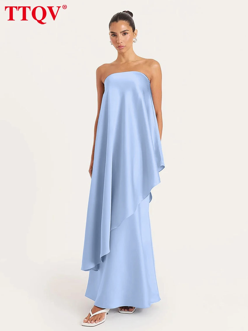 

TTQV Sexy Loose Blue Satin Skirt Sets Woman 2 Pieces 2026 Summer Sleeveless Tank Top With High Waist Long Skirt Set Femalev