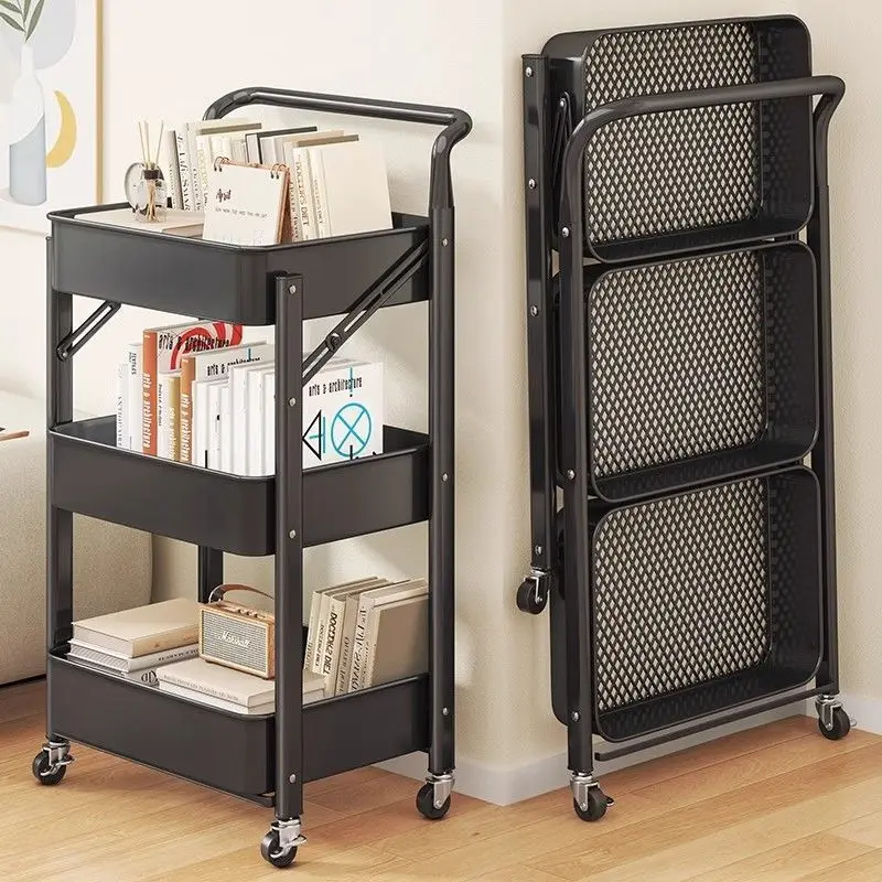 Rolling Cart Storage Multi Layer Kitchen Rack Folding Floor Standing Bedroom Organizer Rolling Cart Utility Cart Tea Trolley