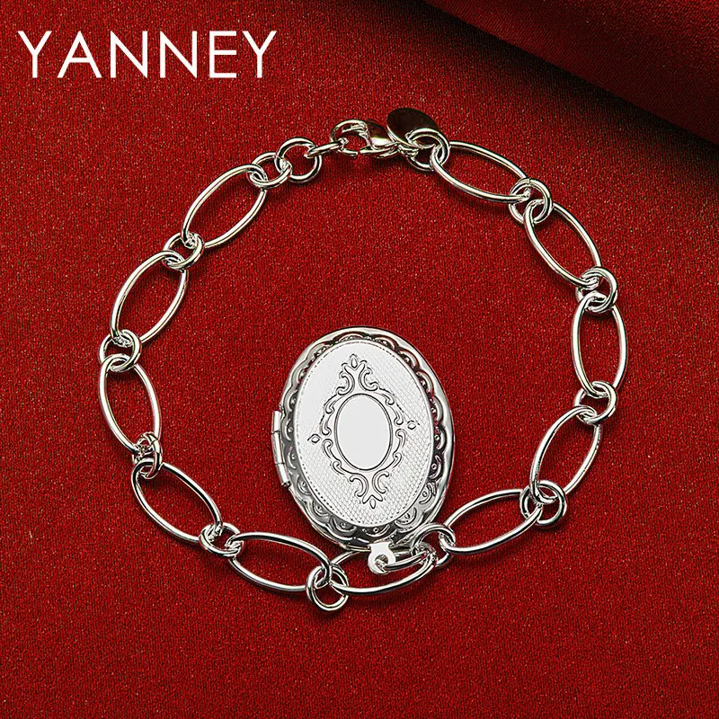 

925 Sterling Silver 8 Inches Luxury Oval Photo Frame Pendant Bracelet For Woman Girlfriend Party Fashion Charm Jewelry Gift