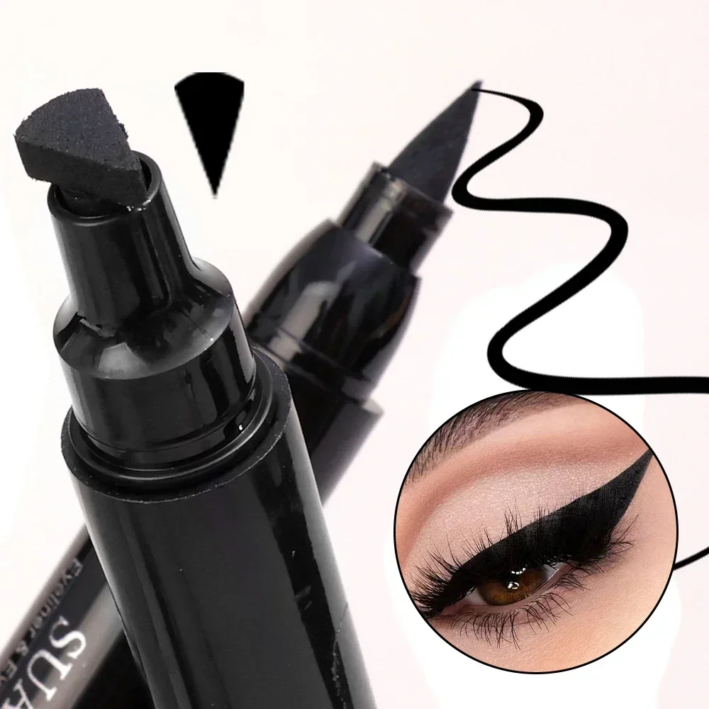 2 in1 Stamp Liquid Eyeliner Pencil Waterproof Fast Dry Double-ended Black Lasting Seal Eye Liner Pen Make Up for Women Cosmetics