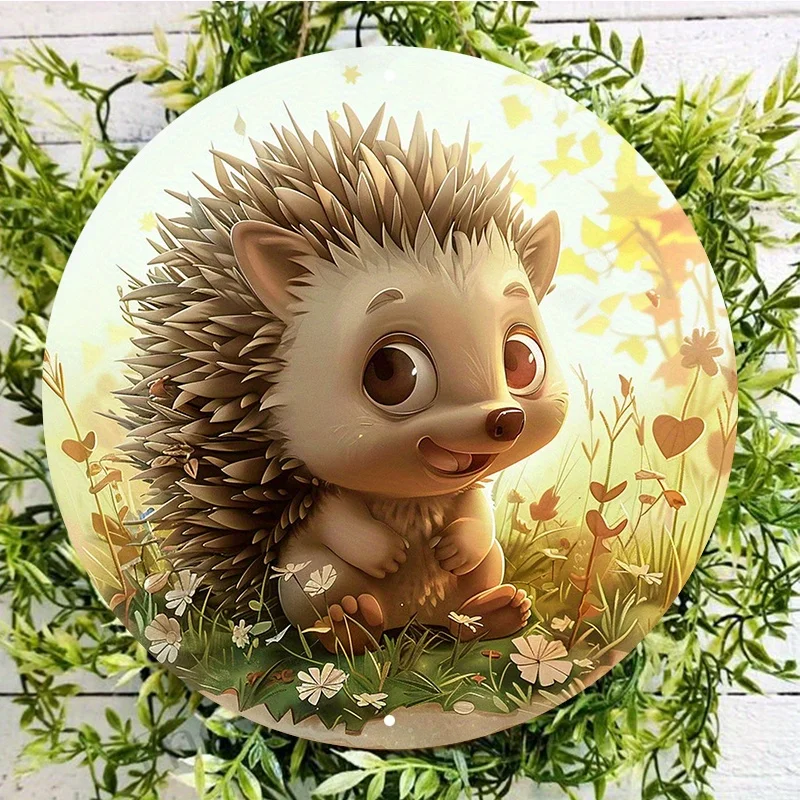 Adorable Hedgehog Metal Wall Sign, UV Protected, Scratch and Flame Resistant, Wall Art, Home Decor, Garden Decorations, 8x8 Inch