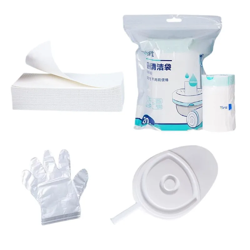 Elderly Mobile Potty Urinal Waste Bag Kit with Super Absorbent Pad Gloves Drawstring Cleaning Bags Toilet Care Set