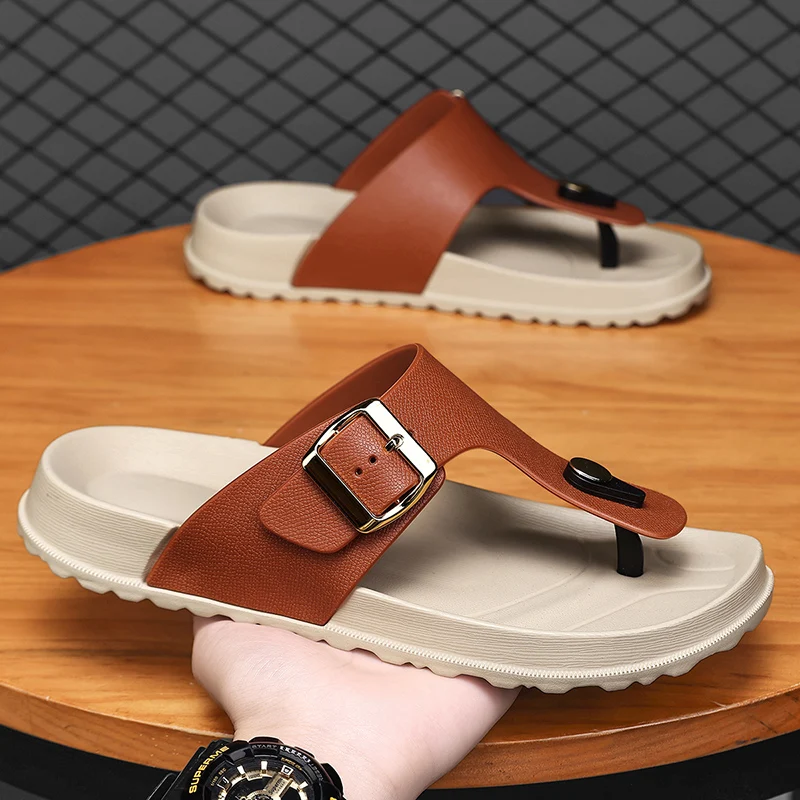 

Summer Sandals 2025 New Outer Wear Flip-Flops Convenient Buckle Soft Sole Non-Slip Wear-Resistant Simple Beach Shoes