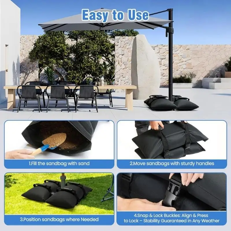 G6KF 2Pcs Umbrella Base Weight Bags Heavy Duty Sandbags for Cantilevers Offset Umbrella Waterproof Oxford Windproof Outdoor