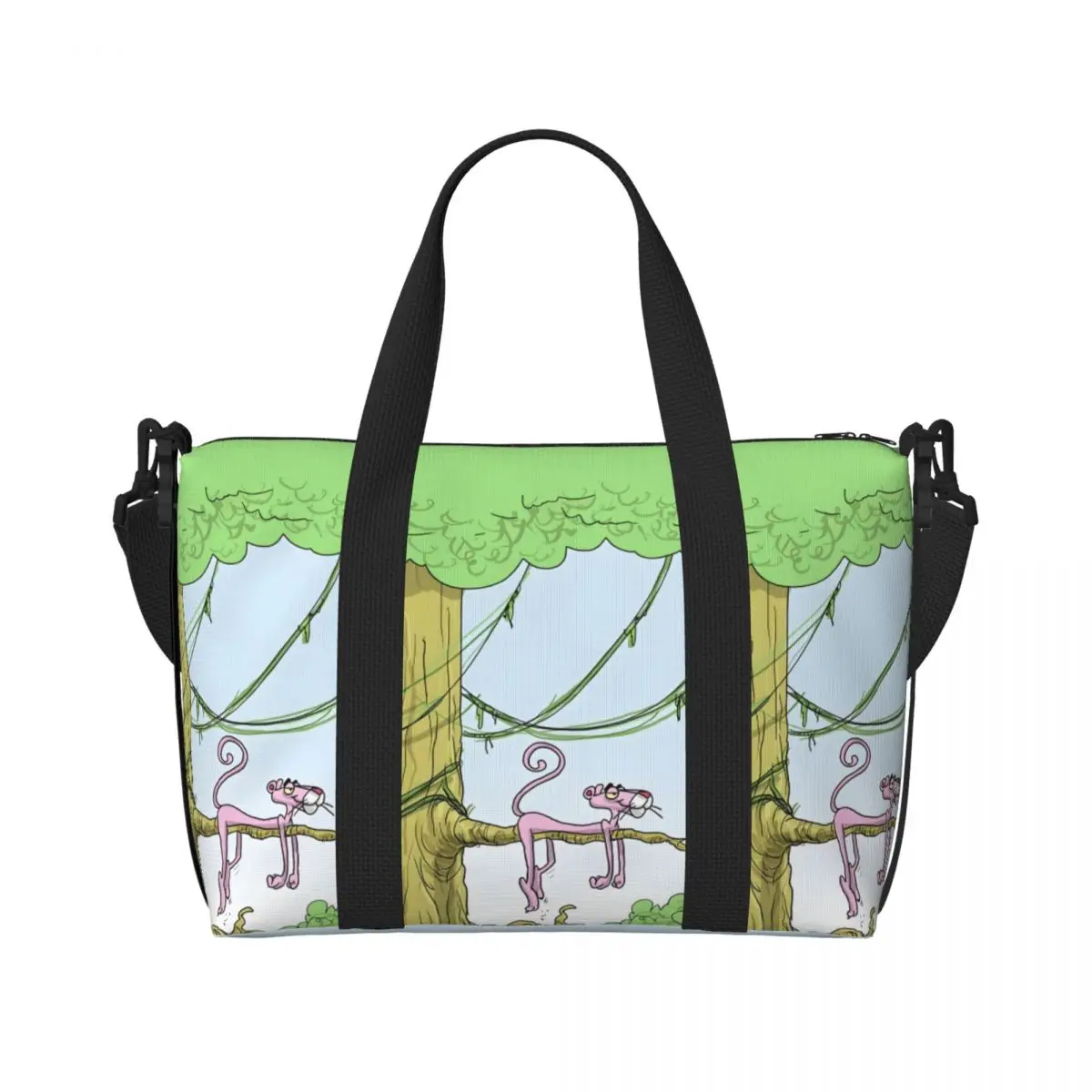 

Custom P-Panthered Beach Tote Bag for Women Cartoons Large Compartment Gym Beach Travel Bags