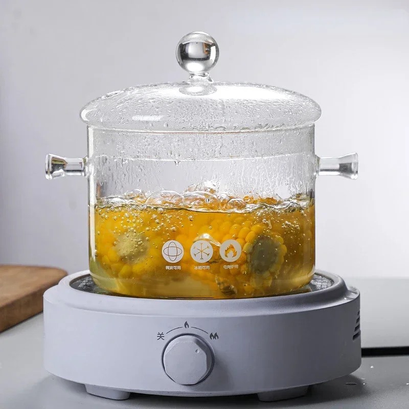 High Borosilicate Glass Noodle Pot, Electric Ceramic Stew Pot, TwoEar Heated Pan,  for Home, HeatResistant Cookware Set.