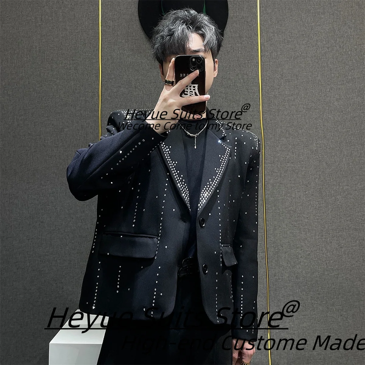 

Роскошные черные танцевальные мужские костюмы с бриллиантами, индивидуальные свадебные смокинги с зубчатыми лацканами для жениха, комплекты из 2 предметов, мужские пиджаки для выпускного вечера