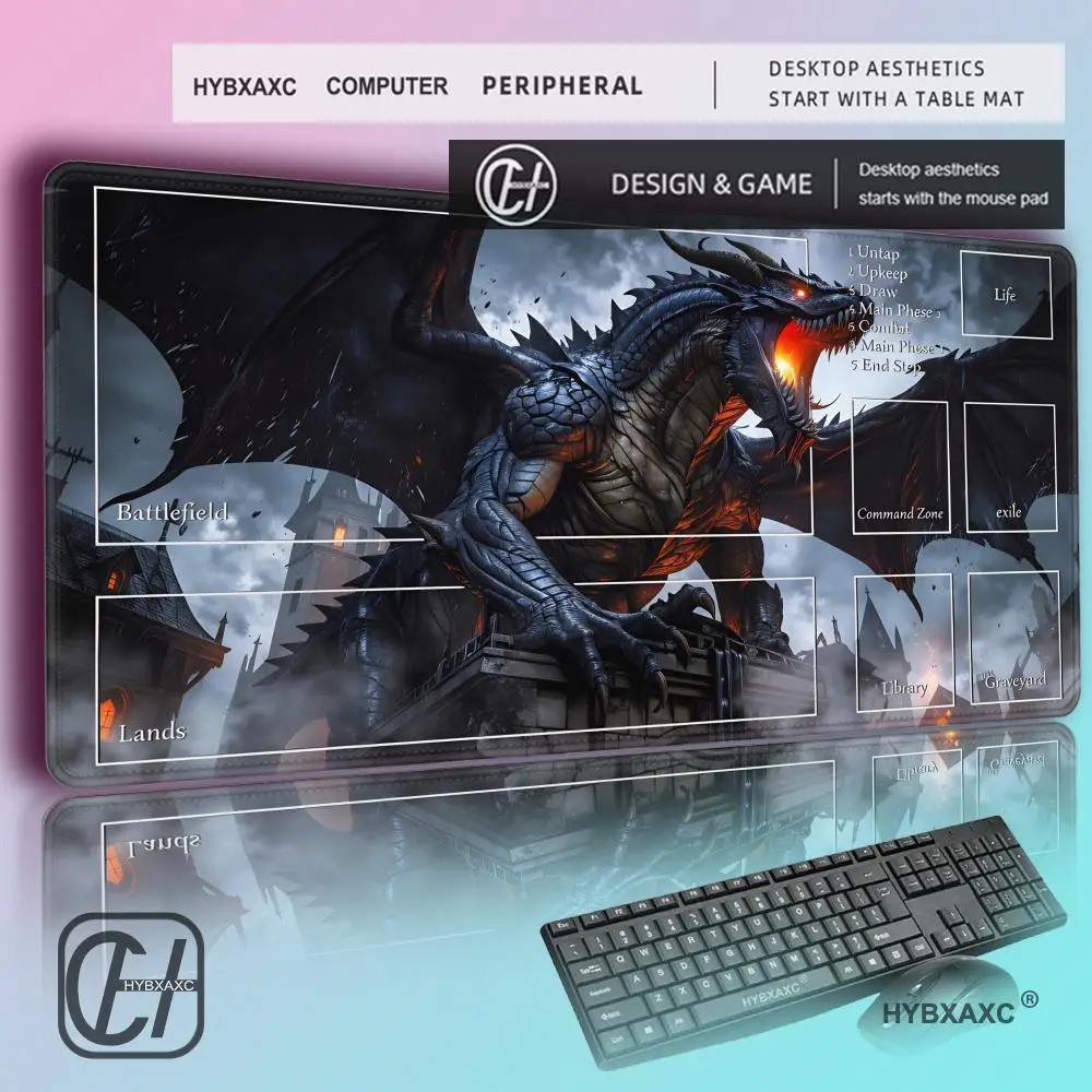 

HYBXAXC Playmat MTG playmat Dragon Mouse mat anti-slip Durable Stitched Edge 35X60CM Desk Mat tapete magic mtg