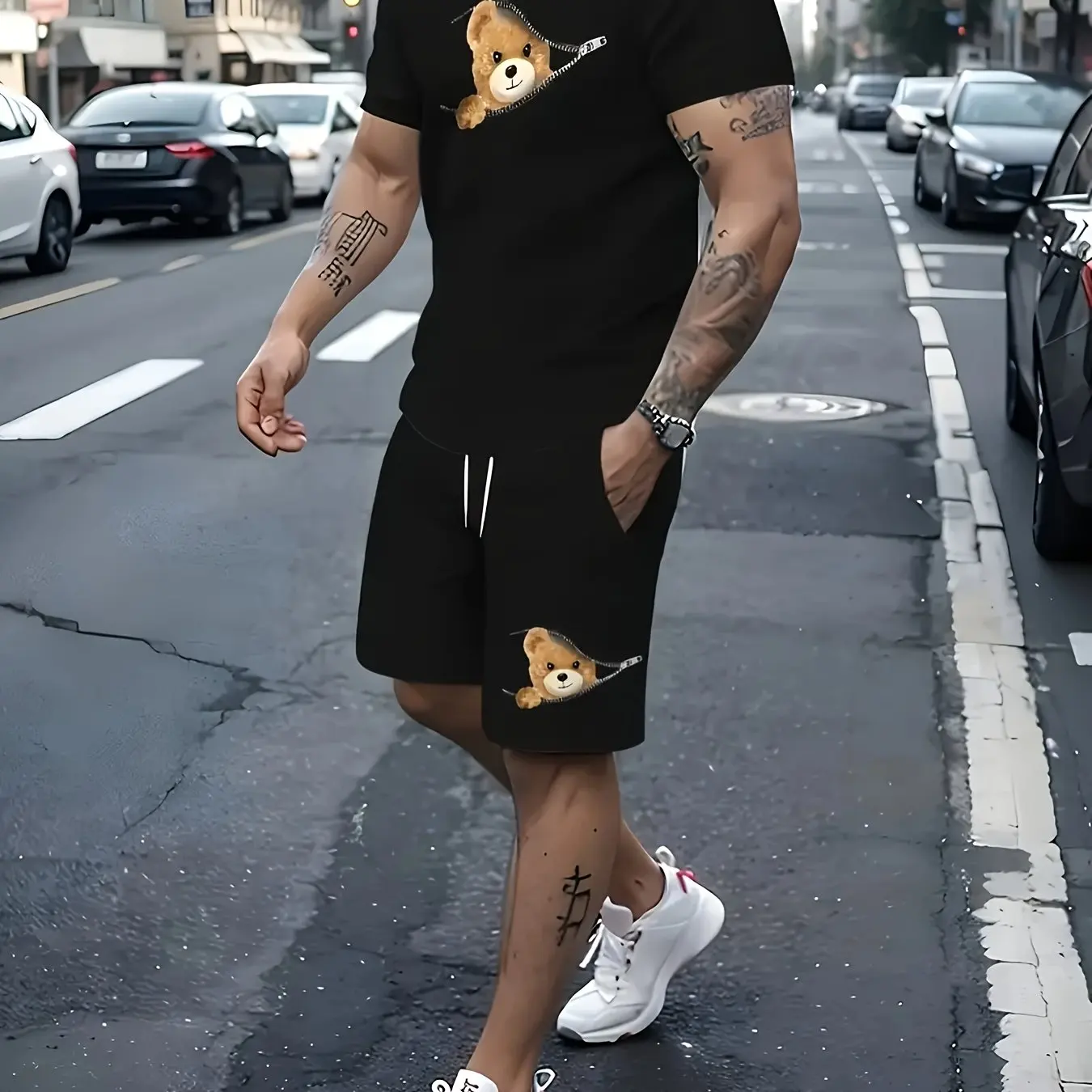 

2025 Men's fashion trend casual sports short-sleeved shorts set quick-drying sweat-absorbing soft breathable men's T-shirt set