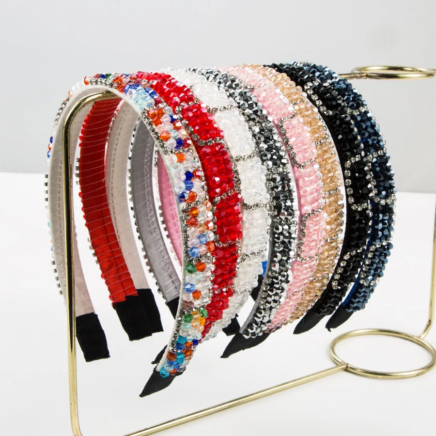 European and American Hand-Woven Beads Diamond Thin Edges Headband Korean Style Simple Crystal Hair Accessories Wholesale