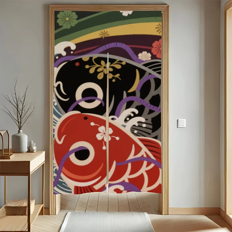 Samurai and Dragon Door Curtain - Traditional Warrior Motif Room Divider Privacy Drape for Dressing Room Bathroom