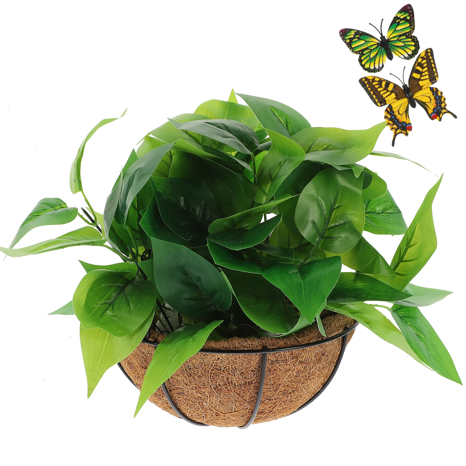 

Epipremnum Aureum Faux Hanging Plant Basket Iron Plastic Palm Sponge Material for Home Office Garden Decoration
