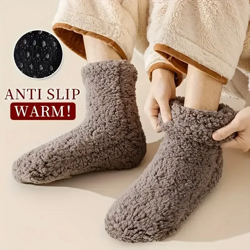 Calzini in pile spesso TRALOW - Pavimenti invernali super caldi e antiscivolo Fodera morbida in peluche Calzini per la casa adatti per la stagione fredda