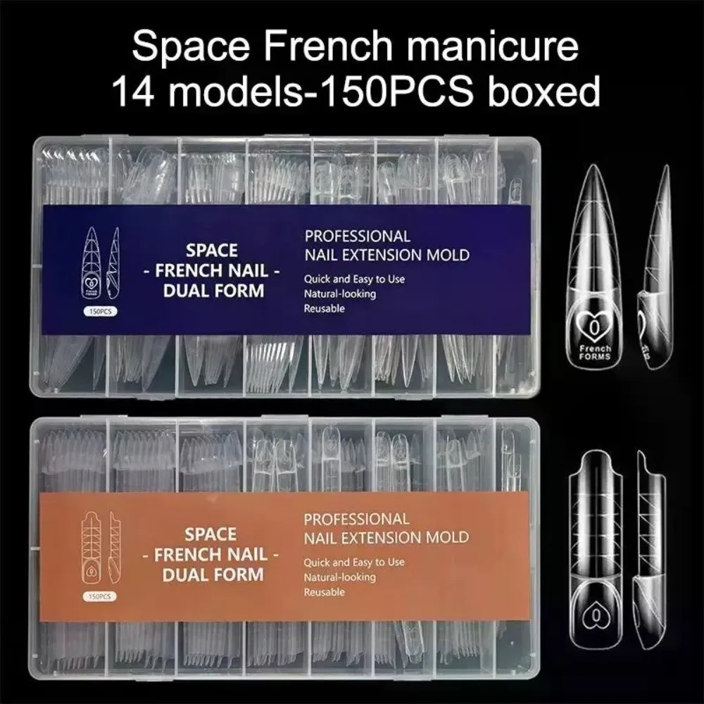 150Pcs NEW 15 Sizes Clear Plastic Nails Reusable Transparent Space Nail Forms Long Length French Tip Forms Home Salon