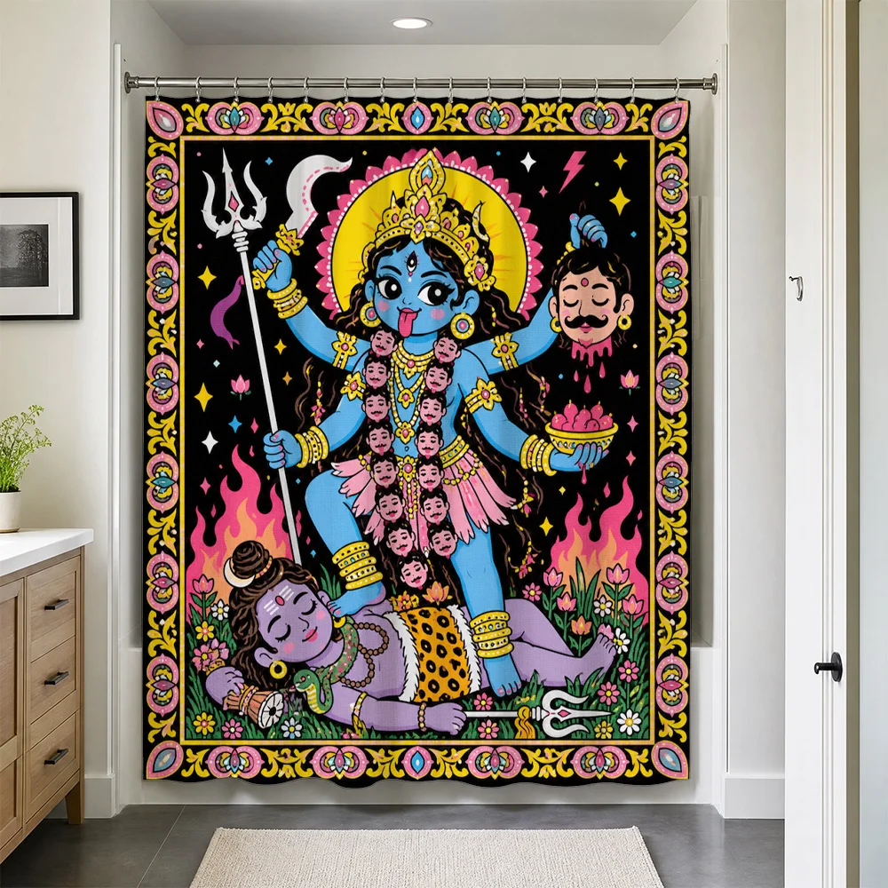 Waterproof Bohemian Shower Curtain Hindu Mythology Krishna Art Divine Deity Decor Boho Style Bathroom Shower Liner Tropical Spir