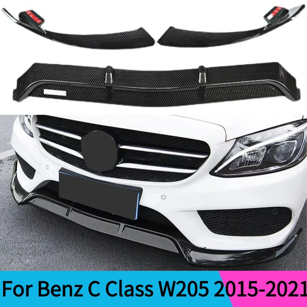 For W205 2015-2021 Mercedes Benz C Class  Front Bumper Lip Spoiler Splitters Diffuser Kit C200 C250 C260 C300 C400 Car Body Kit