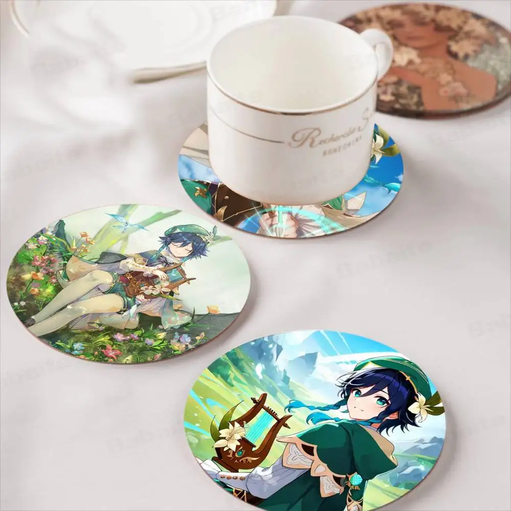 Genshin Impact Venti Coasters Suitable for daily family gathering decoration, kitchen, anti-slip wooden coasters
