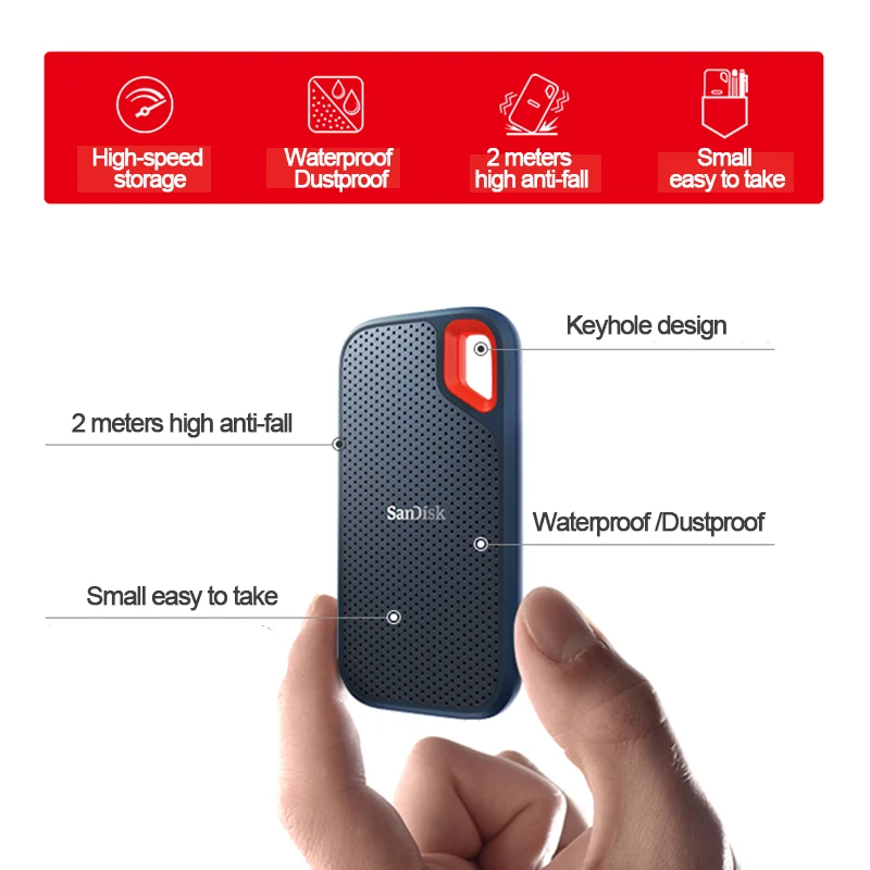 محرك الأقراص الصلبة الخارجي SanDisk Type-c المحمول 4 تيرا بايت 1 تيرا بايت 500 جيجابايت 1050 ميجابايت/ثانية PSSD USB 3.1 HD القرص الصلب 2 تيرا بايت قرص الحالة الصلبة لأجهزة الكمبيوتر المحمول