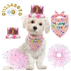 Dog Birthday Scarf Hat Set Cat Party Supplies Pet Scarf Puppy Birthday Lace Hat Scarf For Small Medium Dog Pet Accessories