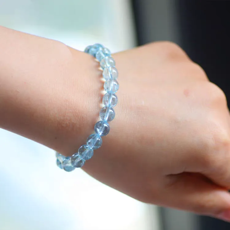 Natural Blue Topaz Clear Round Beads Bracelet Jewelry Rare Woman Men Genuine Topaz Fashion GIft 7mm 8mm AAAAAA
