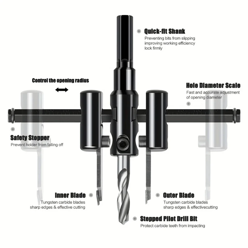 

30mm~120mm adjustable Circle Hole Saw Set,Woodworking Hole Opener,Carbide Drill Bits For Gypsum Board Solid Wood Composite Plate