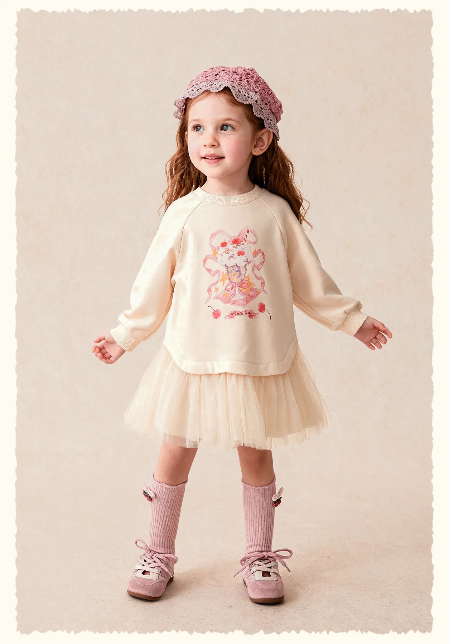 Amila 2026 Herbst Neues Kinder-Mädchen-Mesh-Splice-Kleid Niedliches Eiscreme-Muster Süßes Liebliches Prinzessinnen-Partykleid – Detail 19