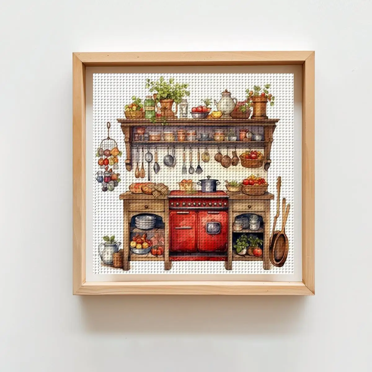 1pc 40X40CM/15.74inch Vintage kitchenware Stamped Cross Stitch Kit DIY Kit 11/14CT DIY Embroidered Set DIY Cross-Stitch Set
