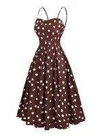 Vestido medio y largo elegante con tirantes de lunares para mujer, moda europea y americana, talla grande