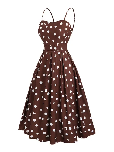 Vestido medio y largo elegante con tirantes de lunares para mujer, moda europea y americana, talla grande