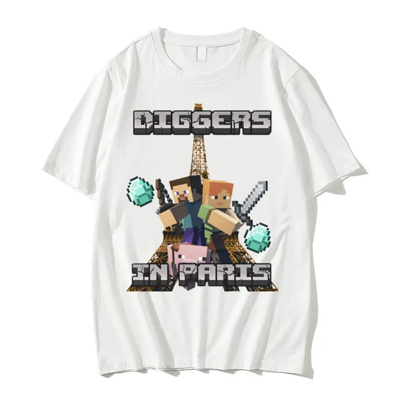 Diggers in Paris Miners Graphic T-shirt Otaku Game Funny Meme T-shirts Men 100% Cotton Short Sleeve Tees Men's Oversized T Shirt