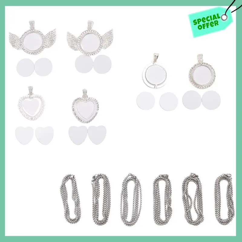 

Sturdy 24Pcs Sublimation Rhinestone Trays Pendant Set, 6 Blank Bezel Trays, 6 Pcs Chains With 12 Discs