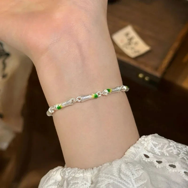 الفرنسية الفاخرة المينا العرقية نمط الخيزران المشتركة معدن الفضة النقية سوار 2025 مجوهرات الأزياء الجديدة ، مجوهرات المعصم الساحرة acc