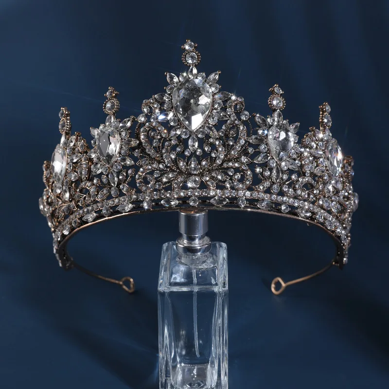 Baroque Vintage Black Crystal Bridal Tiaras Witch Crowns Women Rhinestone Costume Prom Pageant Diadem Wedding Hair Accessories