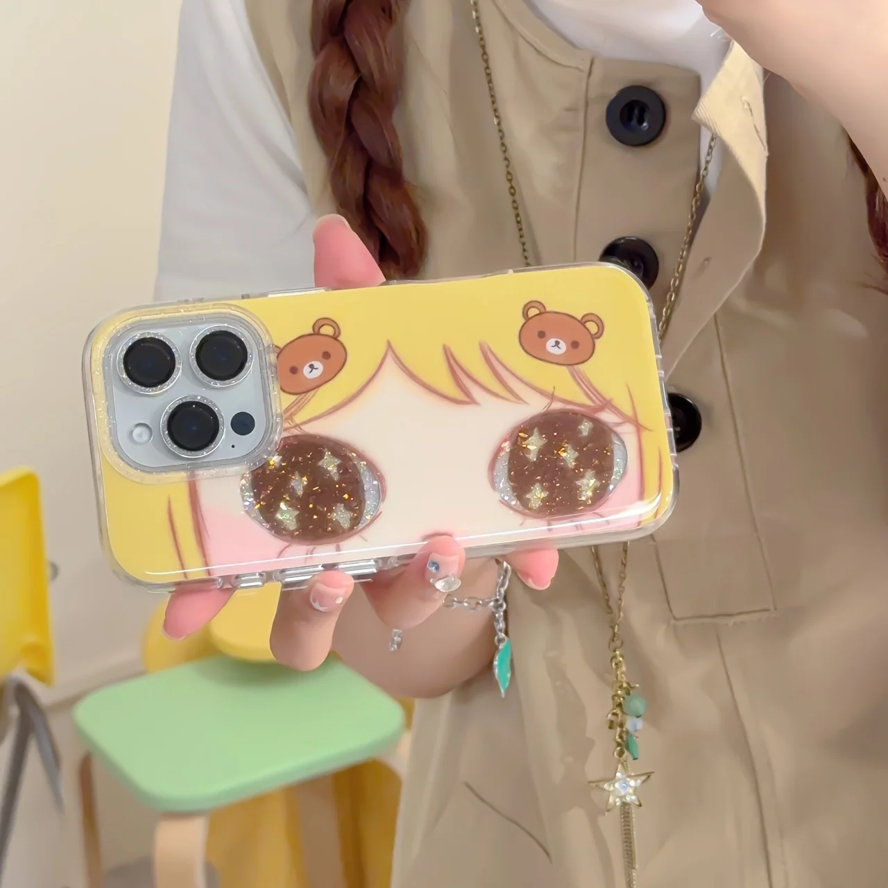 Casing Ponsel Gadis Mata Besar Berkilau untuk Samsung Galaxy S25 S24 S23 S22 S21 FE Ultra Plus 4G 5G Tekstur Bulu Penutup Belakang